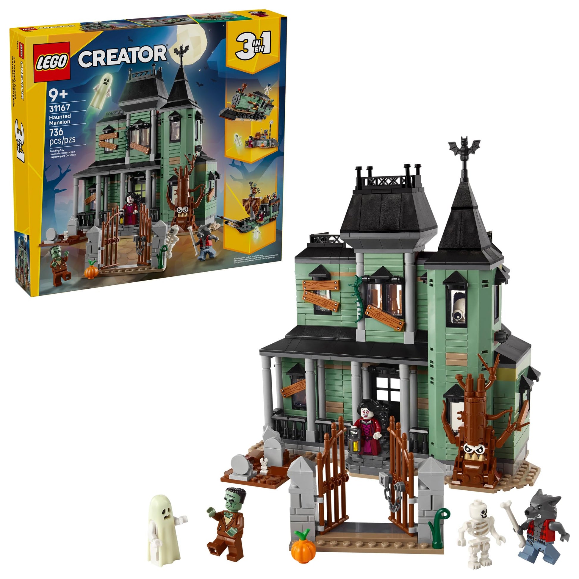 LEGO Creator 3 in 1 Haunted Mansion Building Toy for Kids - Halloween Building Blocks & Learning Toy for Girls & Boys, Ages 9+ - Build a Haunted