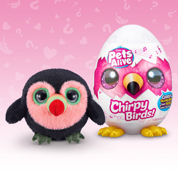Pets Alive Chirpy Birds (Toucan) by ZURU, Electronic Pet that Speaks, Giant Surprise Egg, Stickers, Comb, Fluffy Clay, Bird Animal Plush for Girls