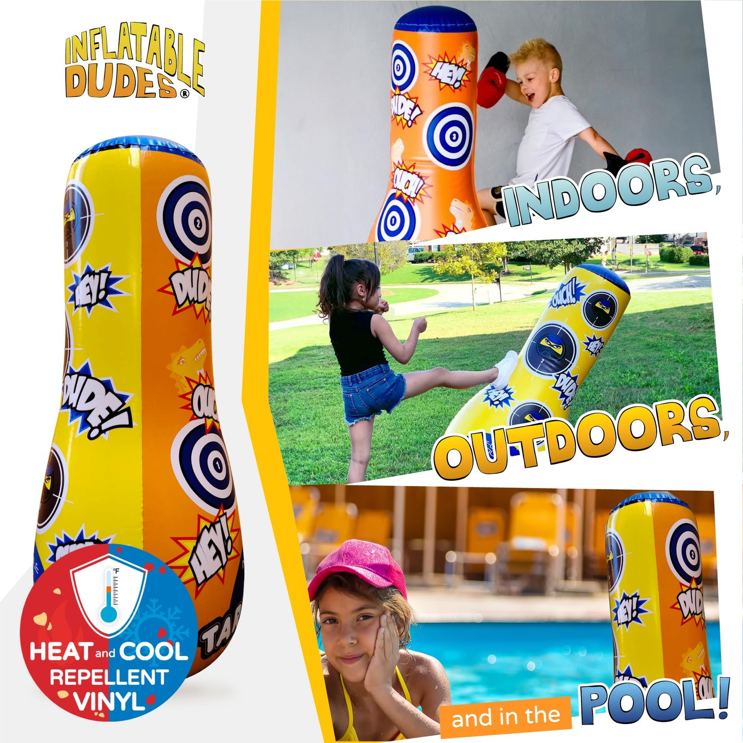 INFLATABLE DUDES Target Bag Ninja Dinosaur 47”- Kids Punching Bag|Sand-Base