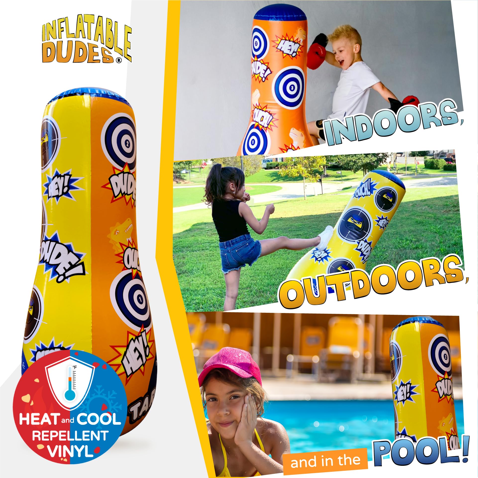 INFLATABLE DUDES Target Bag Ninja Dinosaur 47”- Kids Punching Bag|Sand-Base