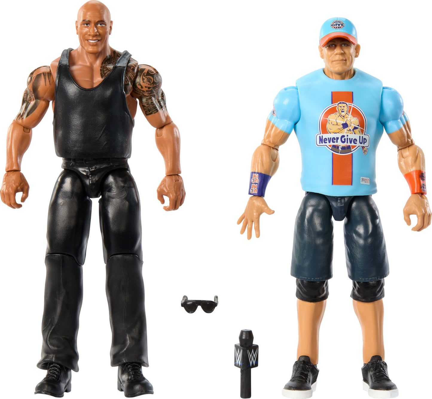 Mattel WWE Main Event Championship Showdown 2-Pack Action Figures & Accessory, Series #19 The Rock vs John Cena Collectible Set