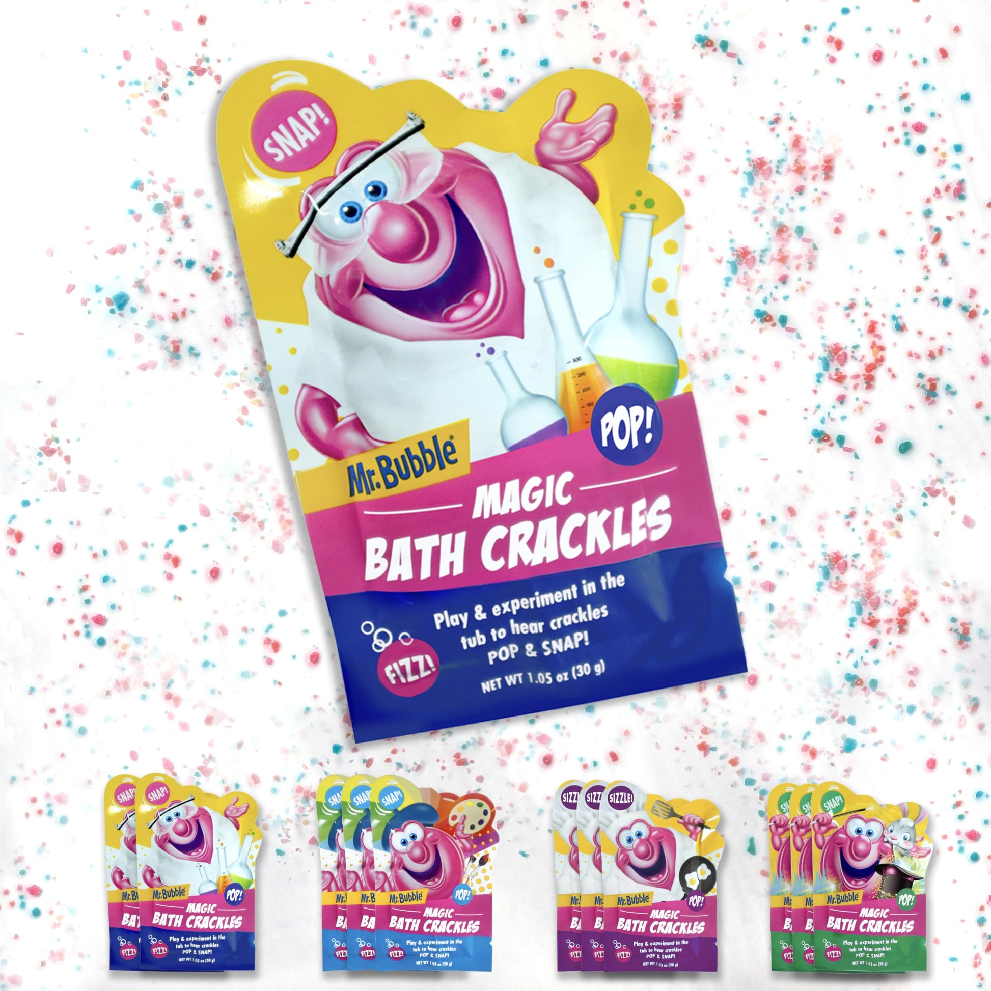 Mr. Bubble Magic Bath Crackles, Fun to add to Bubble Bath to Make Bath Time Exciting for Kids with Colorful Pops and Fizzy Snaps, 1 oz Packet, Pack
