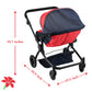 Double Doll Stroller for Twin Baby Dolls - Convertible Seat Toy Stroller for Toddlers 3 Years and up, Adjustable Handle with Storage Basket, Red