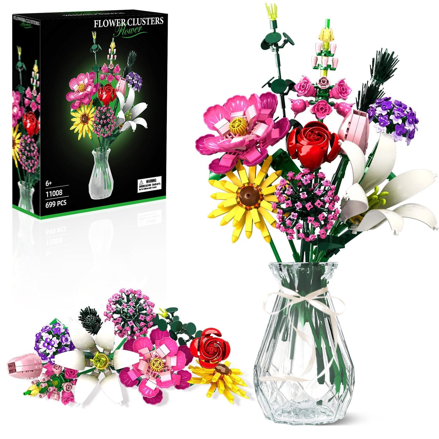 Flower Building Blocks Set, Multiple Flowers Bouquet Building Set, Artificial Flowers Arrangement Building Toys, Office Home Decoration, Valentine