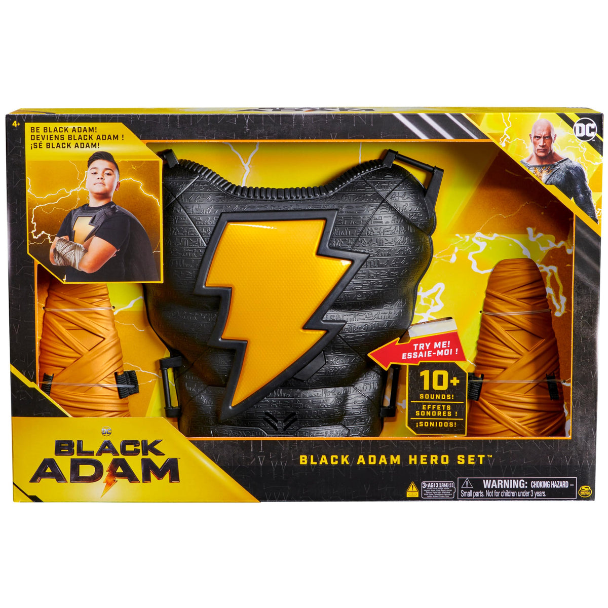 DC Comics, Black Adam Hero Set, Light-up Chest Plate, Gauntlets, Cape, 10+ Sounds, Black Adam Movie Kids Roleplay Costume for Boys and Girls Ages 4