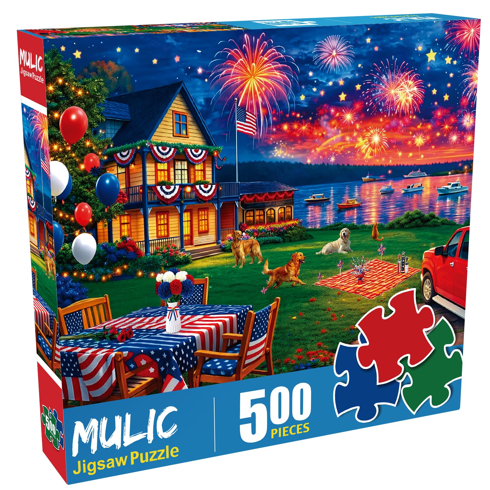 500 Piece Puzzles for Adults - 4th of July Jigsaw Puzzles - Celebrate The USA Patriotic Puzzle - Fourth of July Fireworks Celebration - Artwork