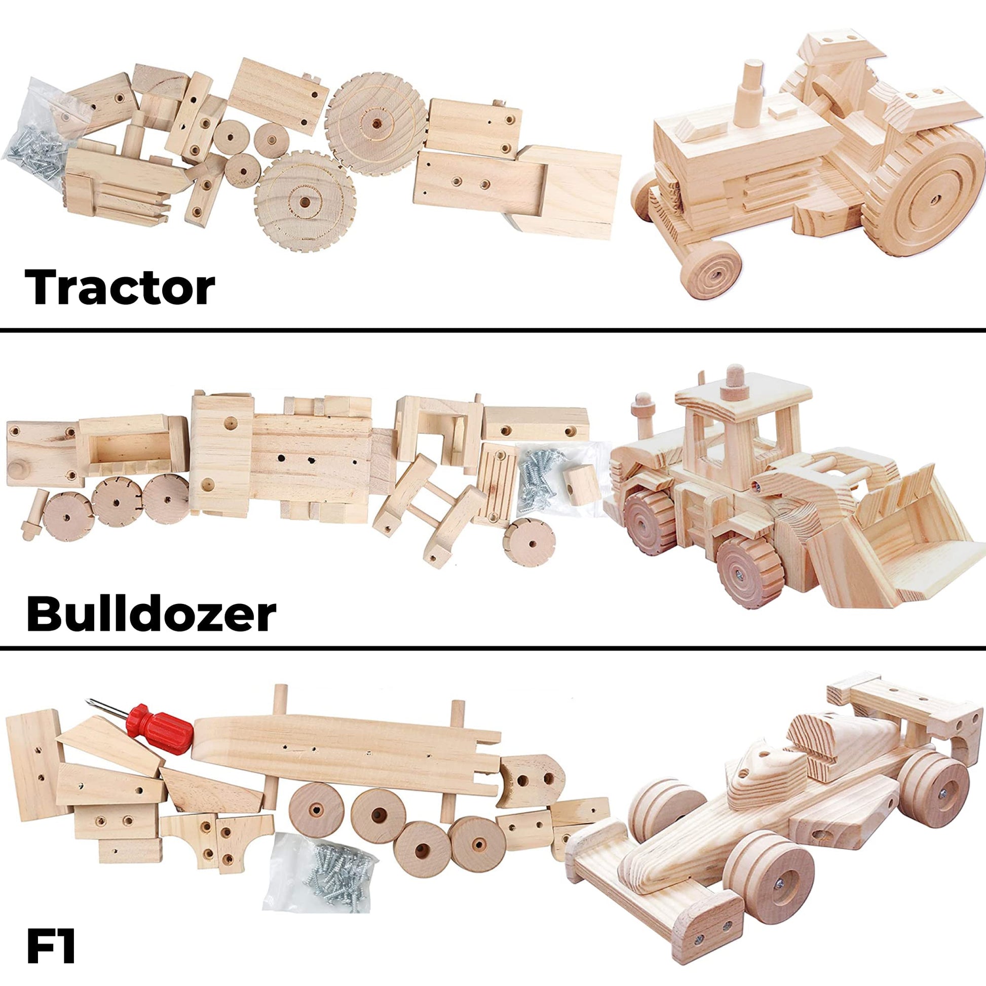 Kraftic Woodworking Building Kit for Kids, with 3 Educational DIY Carpentry Construction Wood Model Kit Toy Projects for Boys and Girls- Tractor