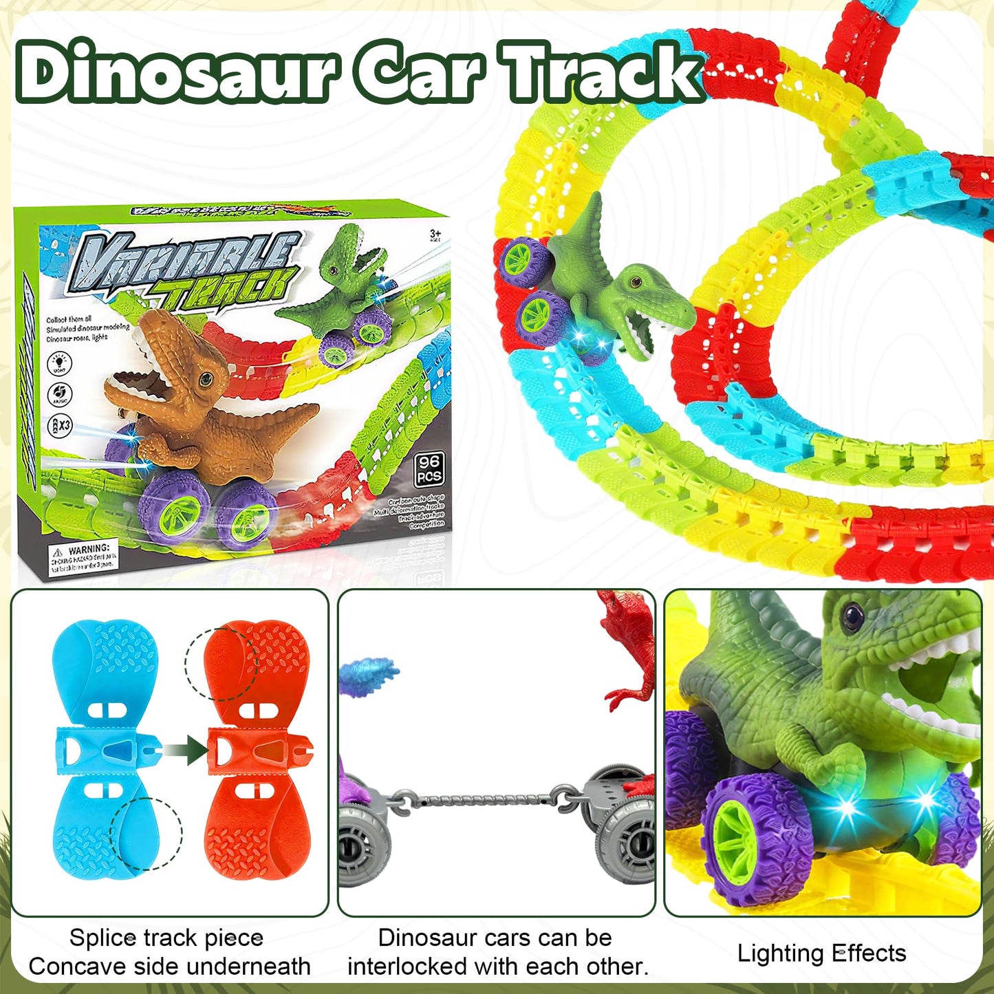 Valentines Day Gifts for Kids, Dinosaur Train Set,Boys Valentine Gifts Dinosaur Train Toys, 360° Electric Climbing Dinosaur Car Race Tracks with Sound