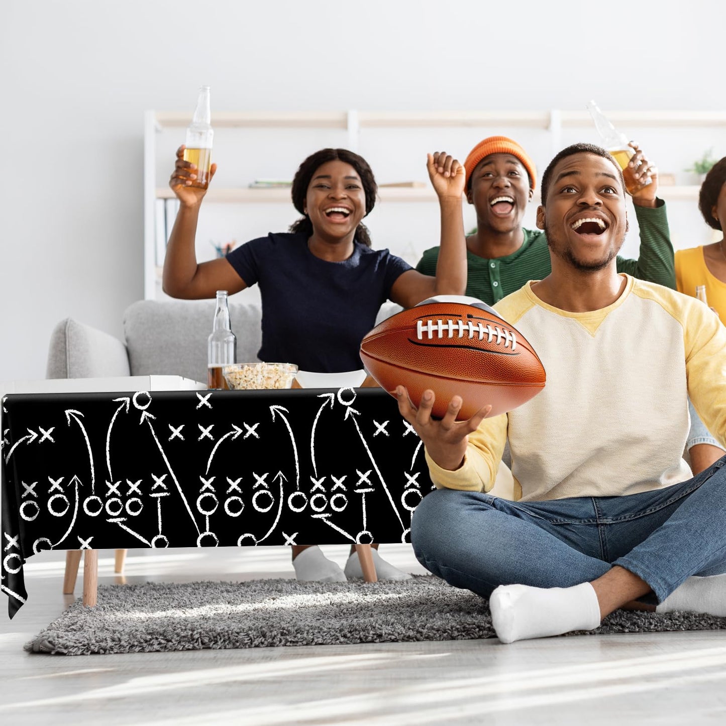 Dydamud Football Party Decorations, Disposable Field Tablecloth Plastic Rectangular Touchdown Table Cover for Sports Birthday Game Day Tailgate