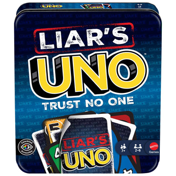 Mattel Games Liar’s UNO Card Game in Travel & Storage Tin for Adults, Kids, Families, Parties & Game Nights, Outwit Other Players with Bluffing