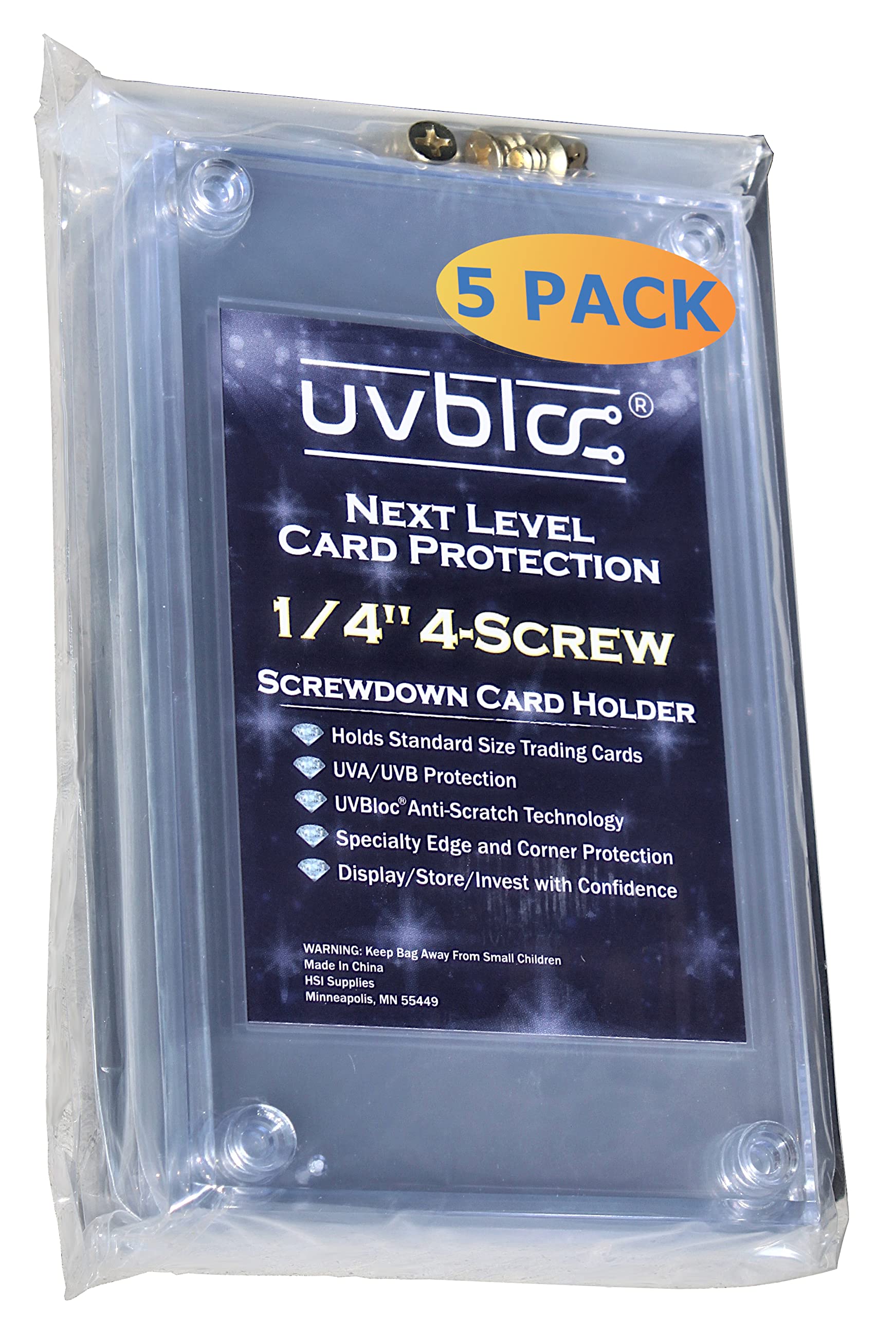 UVBLOC Baseball Card Holder Cases (5 Pack) Protectors Hard Plastic Screw Down 35pt Sleeves for Trading Football Basketball Sports Cards