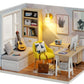 CUTEROOM DIY Doll Room Miniature Furniture Wooden House Kit - Wooden Dolls House Kit with Dust Cover & LED Light and Accessories - QT Series Dollhouse