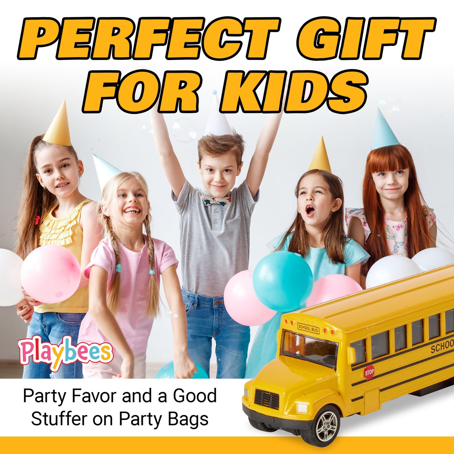 Playbees Long-Nose School Bus Die Cast Metal Model Toy Car 6 Inches with Pullback Action Durable Pull Back Car Door Opening & Closing Realistic School