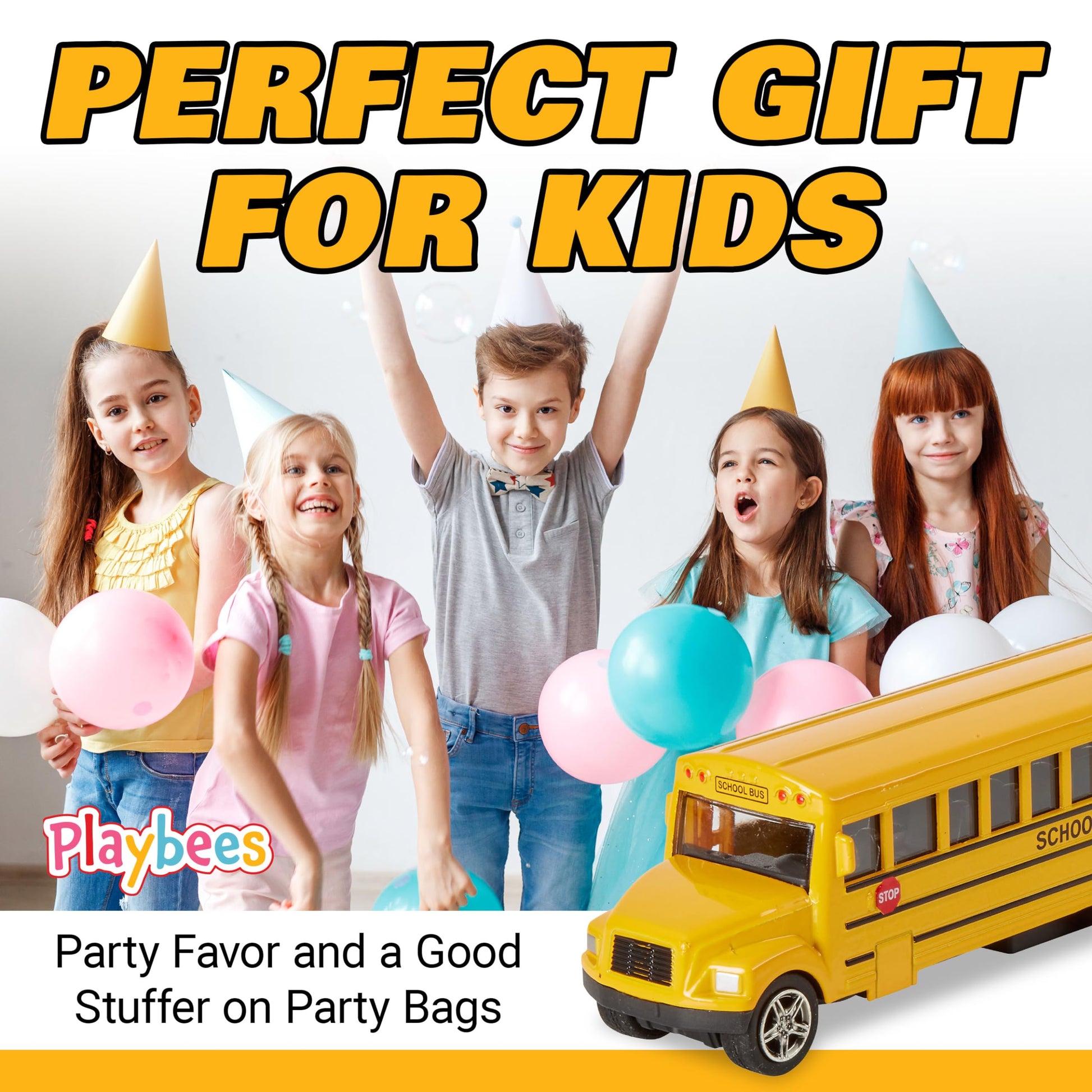 Playbees Long-Nose School Bus Die Cast Metal Model Toy Car 6 Inches with Pullback Action Durable Pull Back Car Door Opening & Closing Realistic School