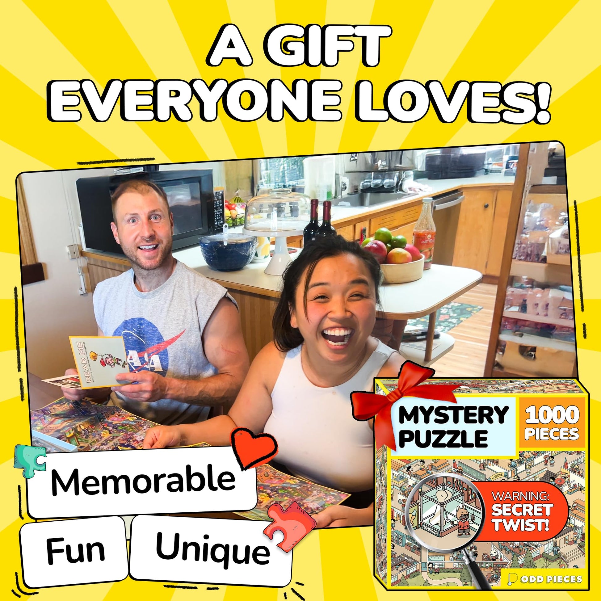 Odd Pieces Jigsaw Puzzles 1000 Pieces with Storytelling Comics, for Women, White Elephant, Mystery Puzzle for Adults & Kids - 19.7'' x 27.6''