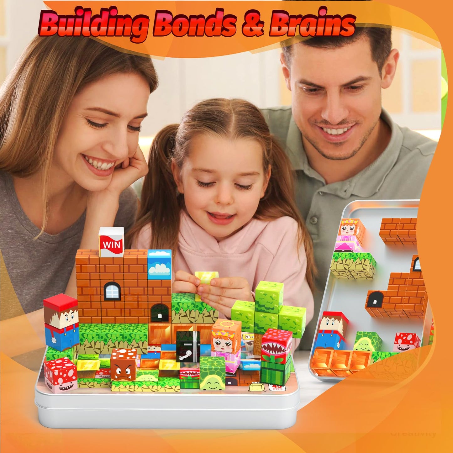 Mini Magnetic Blocks for Kids, 45PCS Travel Magnetic Cubes with Iron Box