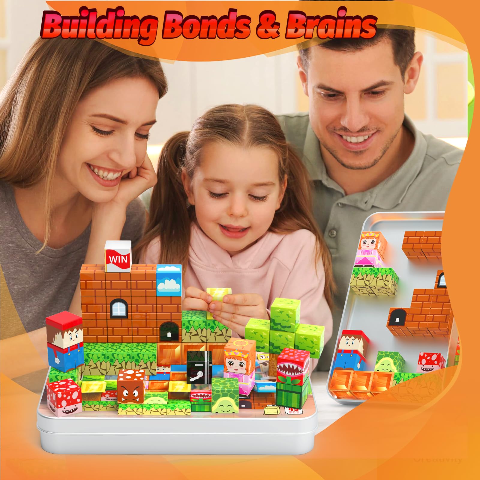 Mini Magnetic Blocks for Kids, 45PCS Travel Magnetic Cubes with Iron Box