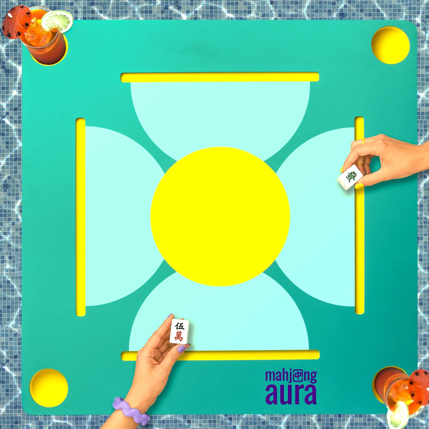 Mahjong Aura - Floating Mahjong Table for Pool - Swimming Pool and Hot Tub Float Board for Card Games, Scrabble, Dominoes, Poker - Adults Pools Game