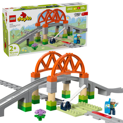 LEGO DUPLO Town Train Bridge and Tracks Expansion Set - 10 Extra Pieces of Train Tracks - Preschool and Toddler Train Set, Ages 2+ - Building Toy for