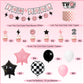Two Cool Dude Pink Smile-Theme Birthday Party Decoration Set, Two Cool Girl Second Birthday Banner Cake Toppers Pink White Black Checker Balloons