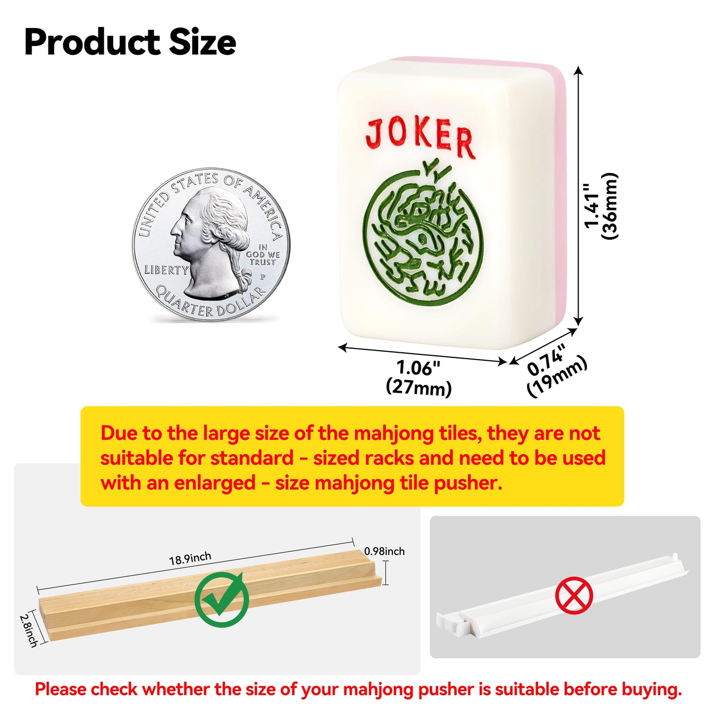 Engraved American Mahjong Tiles Set, 166 Pink 1.4" Melamine Mahjong Tiles, Easy-to-Read Jumbo Size Mah Jongg Game with Storage Bag, NMJL Compatible