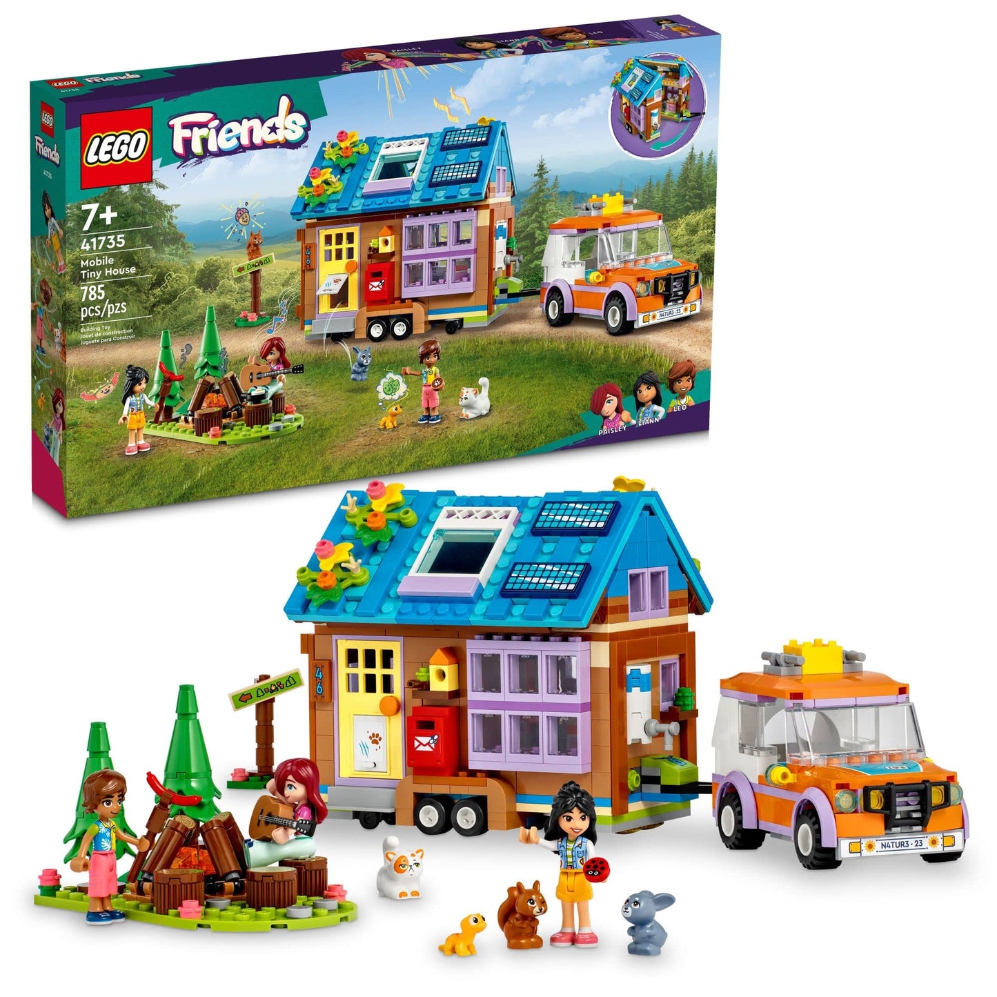 LEGO Friends Mobile Tiny House 41735, Forest Camping Dollhouse Pretend Play Set with Toy Car to Enjoy The Great Outdoors, Includes Leo & Liann