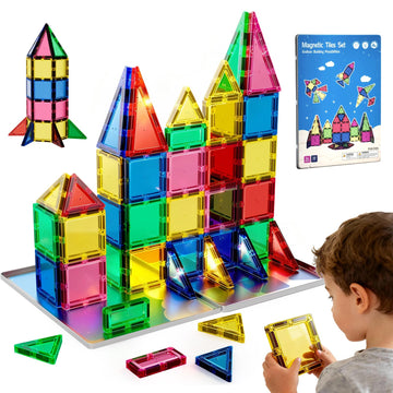 HDCooL Magnetic Tiles, 32 PCS Giant Magnetic Tiles with Iron Box, Choke-Proof Design with Strong Magnets, STEM Educational Toys for Kids Ages 3+