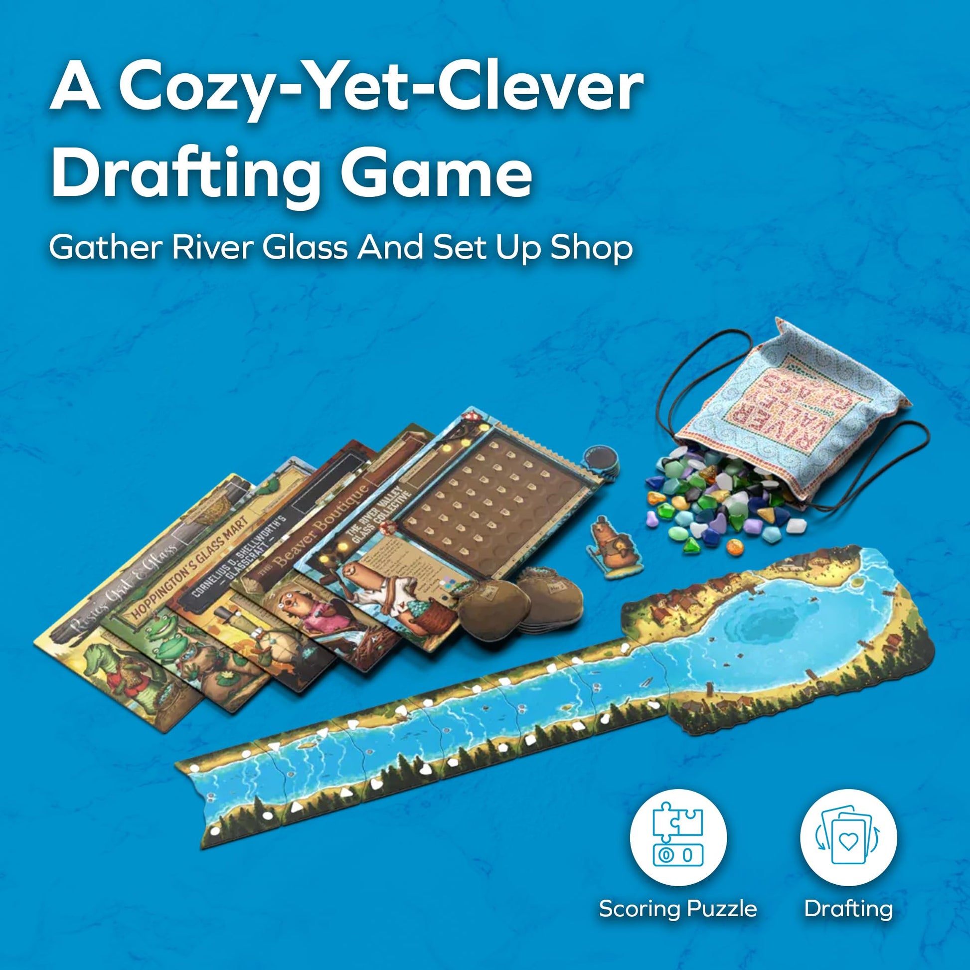 ALLPLAY - River Valley Glassworks Retail Edition Board Game for Families and Adults - Cozy Yet Clever Drafting Game - Colorful, Tactile Pieces