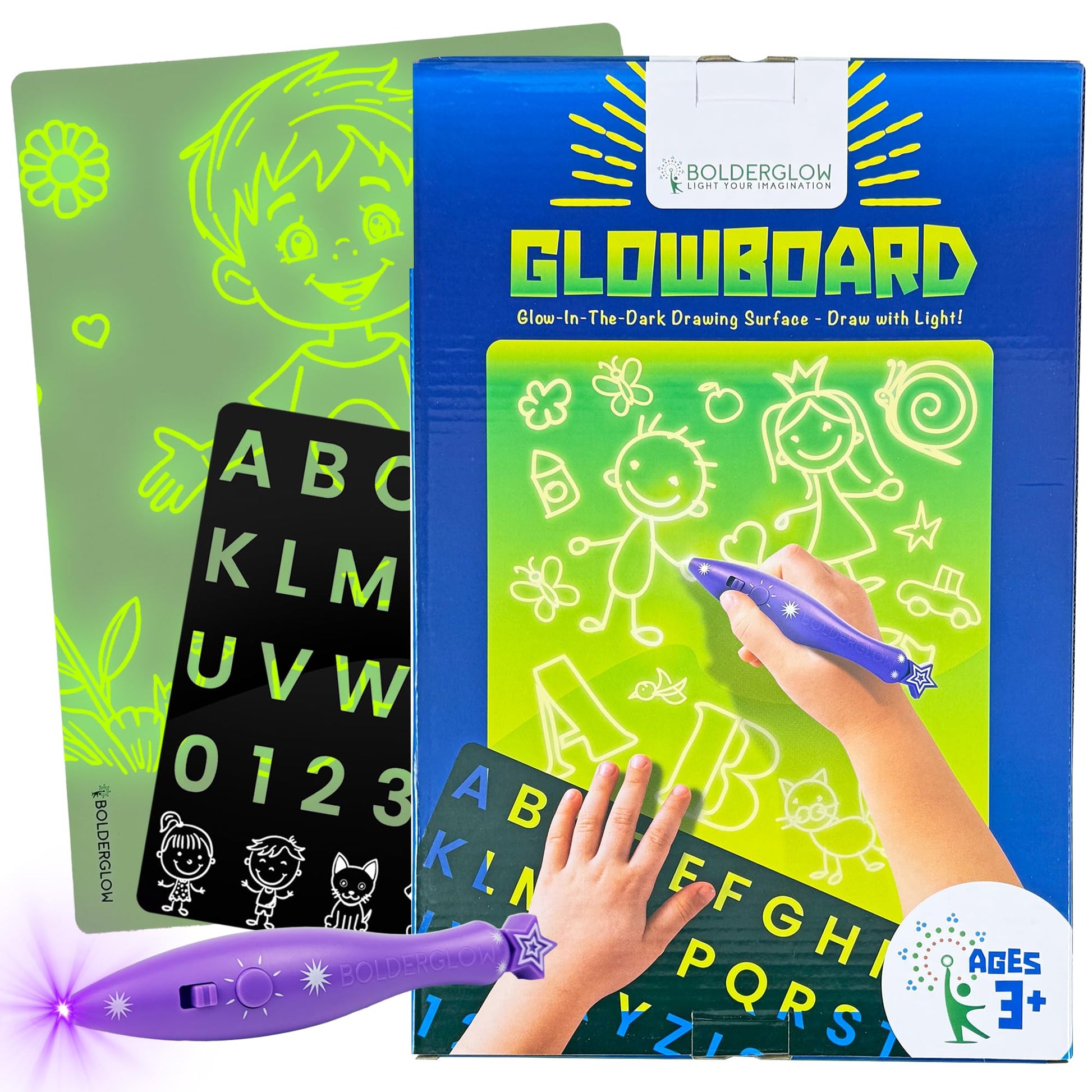 GlowBoard Light Drawing Pad by Bolderglow - Double-Sided Glow-in-the-Dark Board | Reusable Light Pen Art Board with No Mess or Cleanup