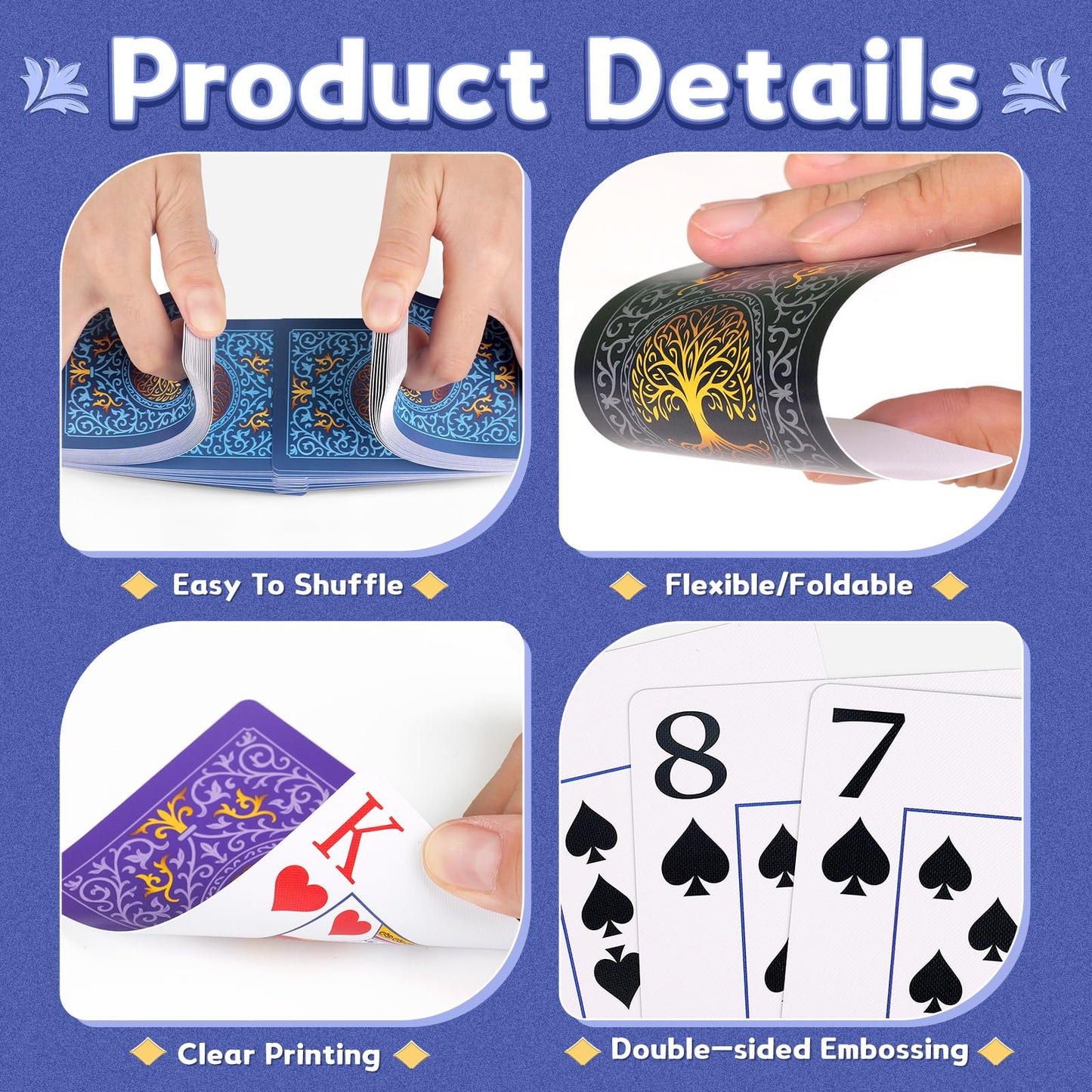 Plastic Playing Cards,Waterproof Playing Cards,Deck of Cards 6 Pack,Large Print Playing Cards for Senior,Poker Card Set for Card Games Family Game