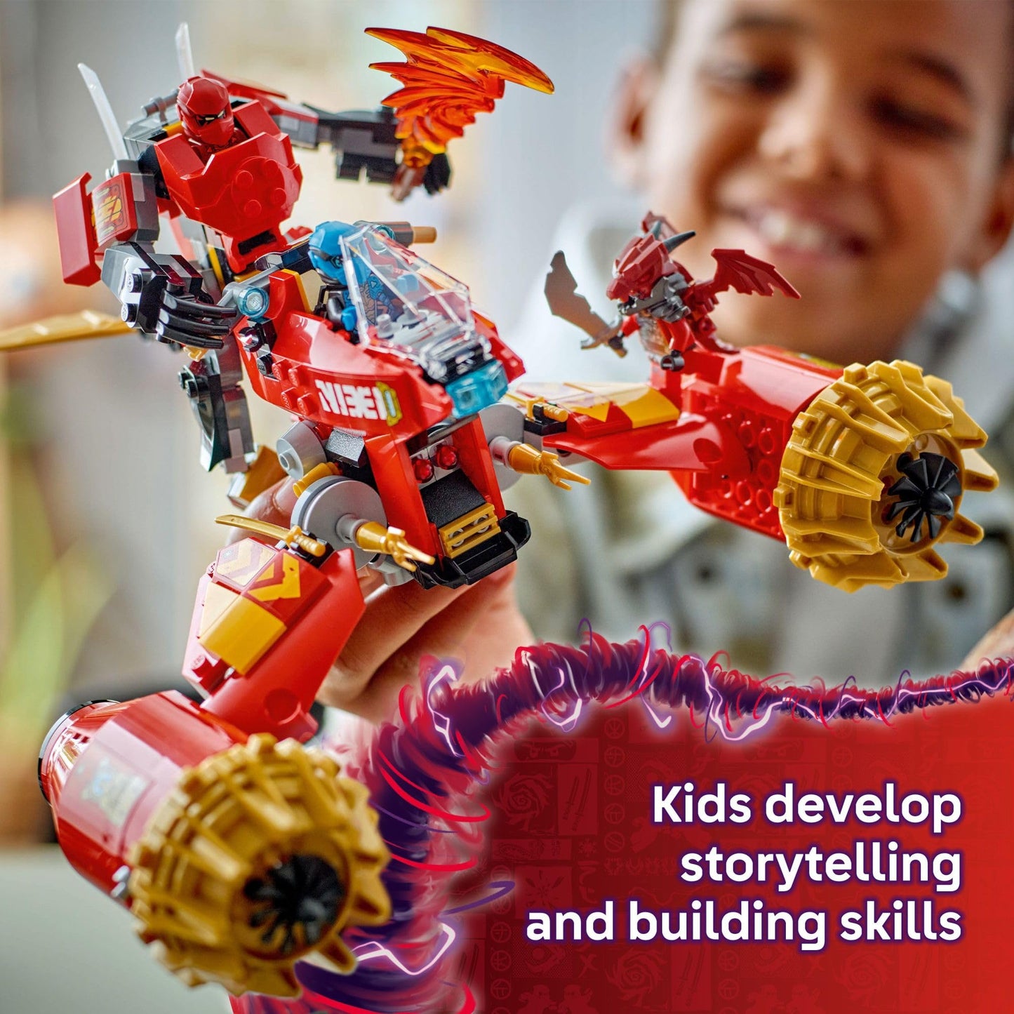 LEGO NINJAGO Kai's Mech Storm Rider Action Figure - Pretend Play Building Toy for Boys and Girls, Ages 7+ - Ninja Toy for Kids with 3 Minifigures