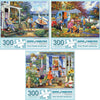 Bits and Pieces - Value Set of Three (3) - 300 Piece Jigsaw Puzzles for Adults - 300 pc Family Spring Vacation Large Piece Jigsaws by Artist Oleg