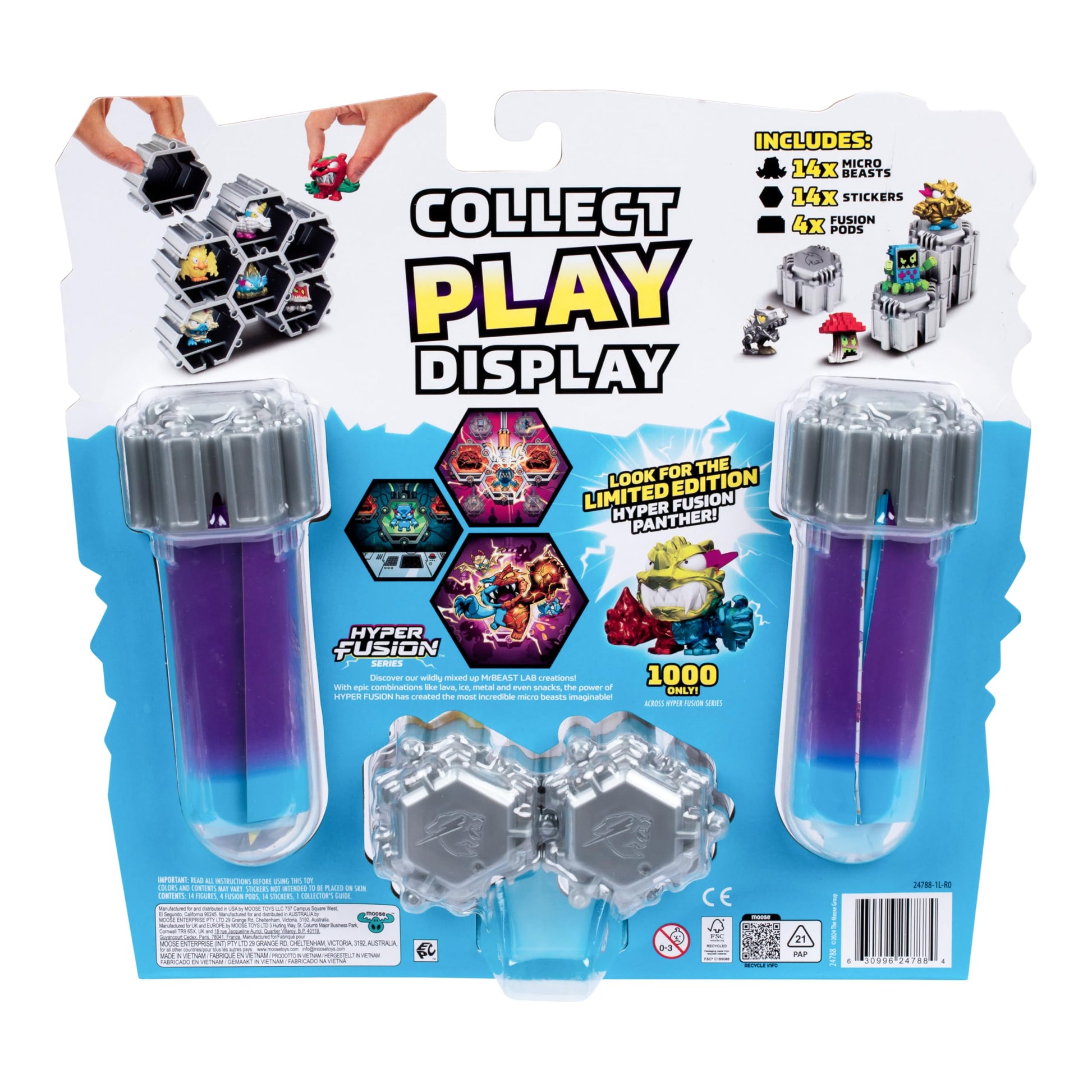 MrBeast Lab Swarms Series 3, Hyper Fusion Series, 14 Pack Collectible Micro Beasts, 14 Collectible Stickers & 4 Fusion Caps to Build Out Your Own