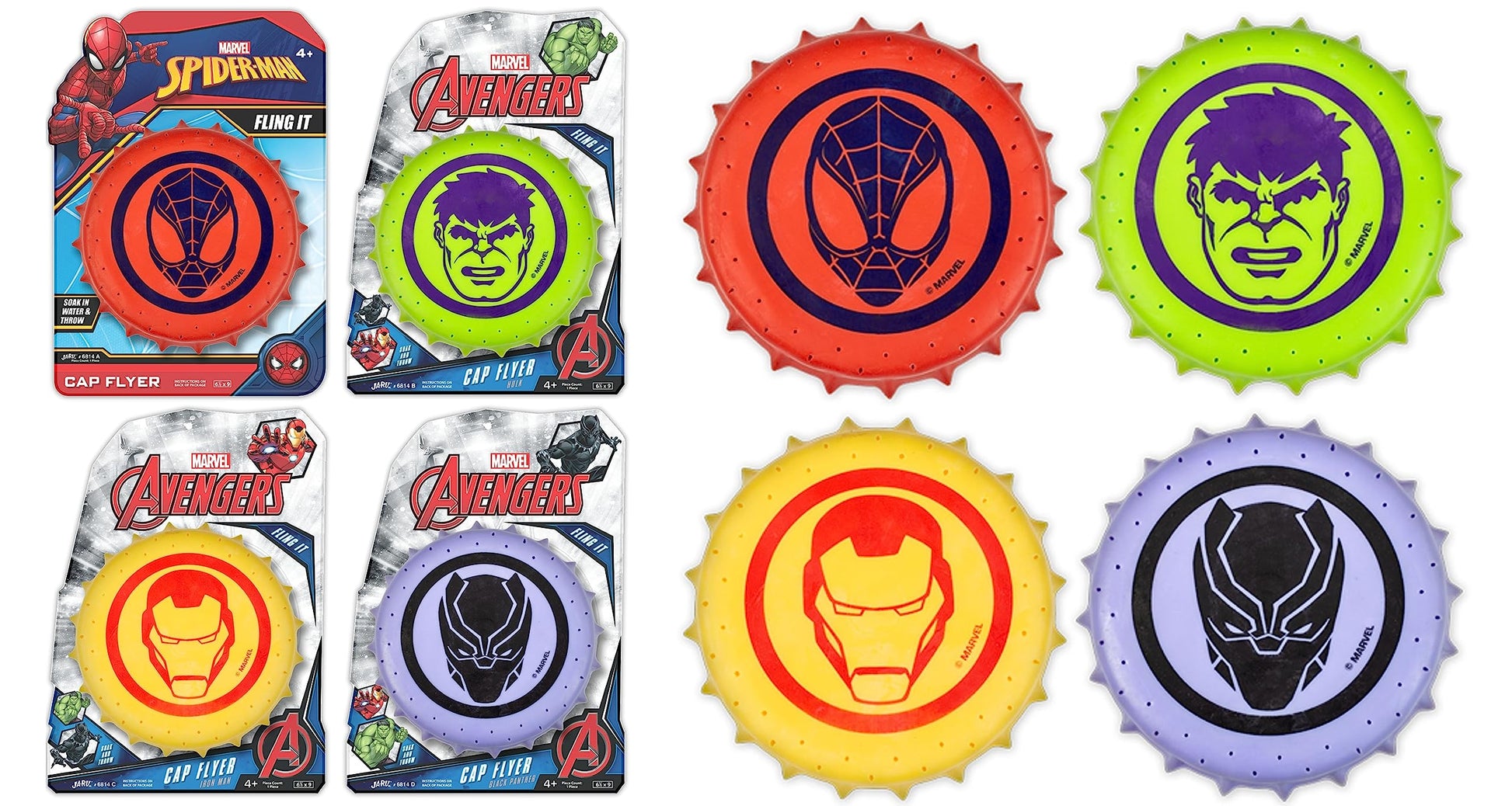 JA-RU Marvel Avengers & Spiderman Water Frisbee Soaker (4 Frisbees Assorted) Rubber Disc Water Toys for Kids & Adult. Outdoor Pool Toy & Beach Ball