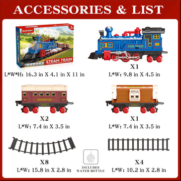 Electric Toy Train Set for Kids w/Smoke, Lights & Sound, Train Toys w/Locomotive, 12 Tracks Accessories, 3 Passenger Carriages, Toddler Model Trains