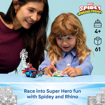 LEGO Marvel Spidey and His Amazing Friends Spidey on his Motorcycle vs. Rhino Building Toy for Kids - Super Hero Pretend Playset for Preschool Boys