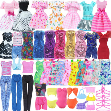 BLIJOLA Doll Clothes 21Pcs Including 3 Fashion Dresses 5 Daily Slip Dresses 2 Casual Tops and Pants Outfits 2 Sequins Dress 1 Swimsuit 3 Bags 5