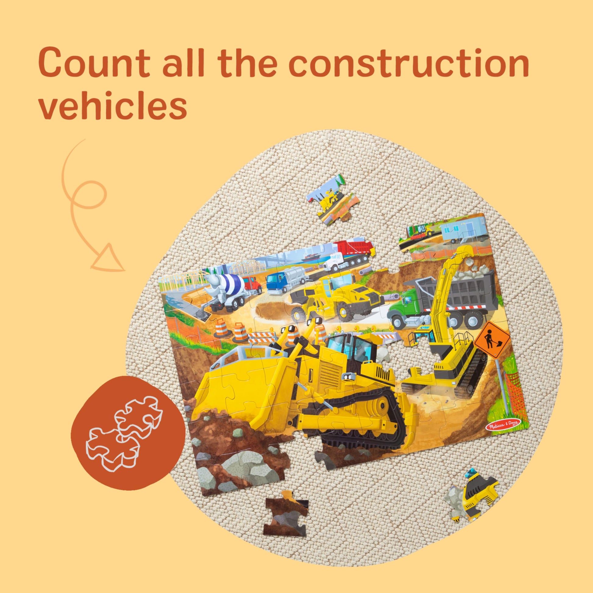 Melissa & Doug Building Site Jumbo Floor Puzzle 48-Piece Vehicle Toy