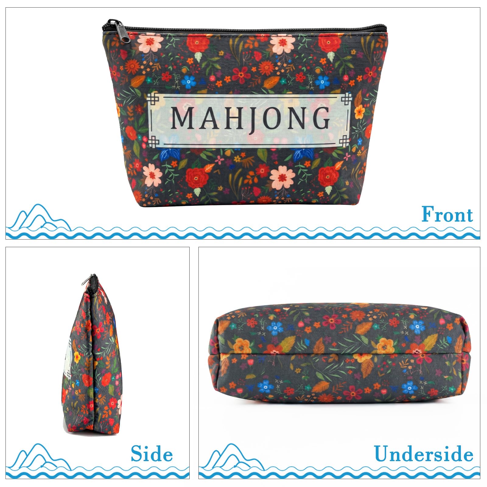 UntilPlan American Mahjong Empty Bag,Thickened American Mahjong Tiles Bag with Zipper Storage Pouch Printed,Tile Holder Rack Bag for Game Lover Gift