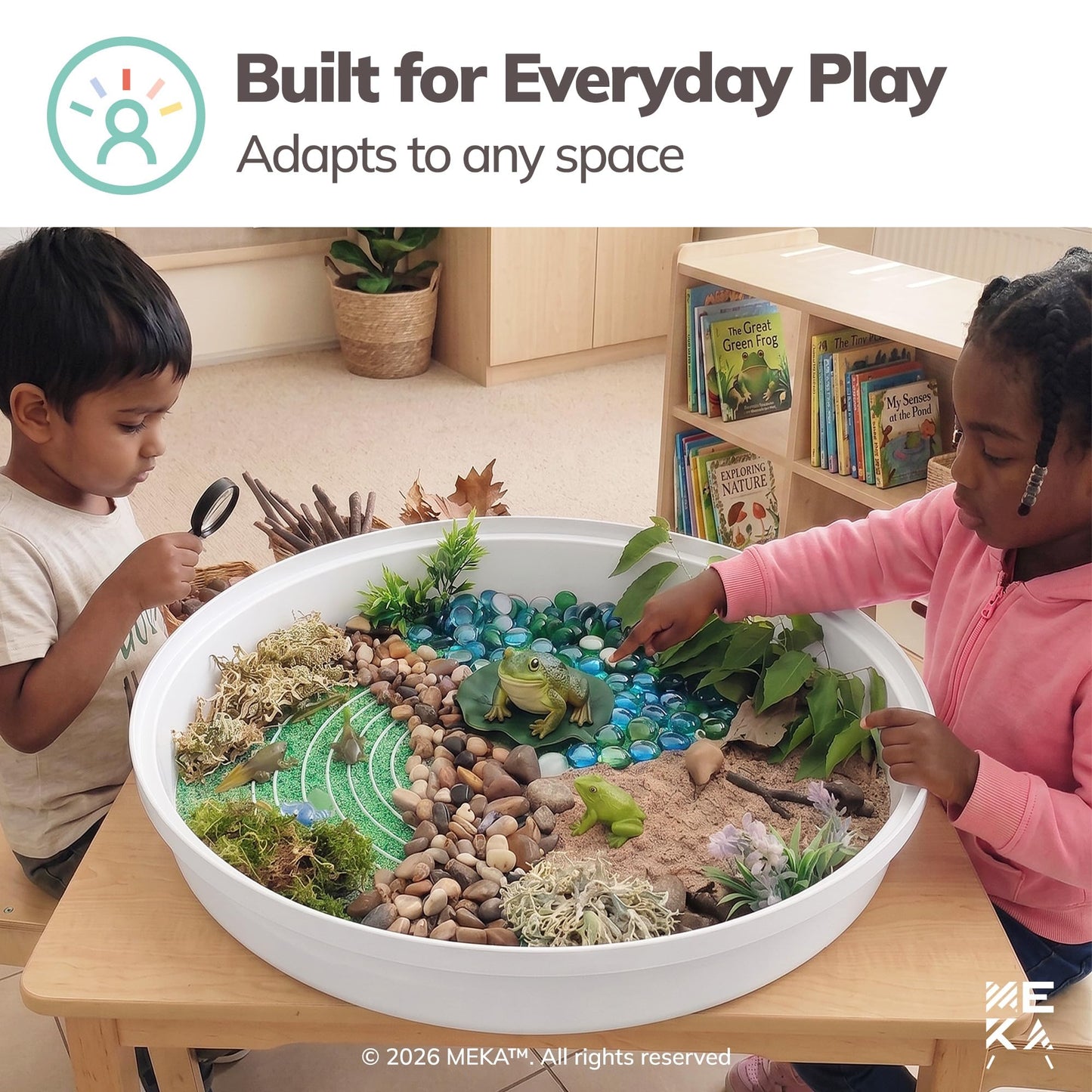 MEKA Deep Tuff Tray 27.8” Round Sensory Play Base, Heavy Duty Plastic Deep Spot Messy Activity Mud Water Sand Tray for Toddlers, Outdoor Indoor