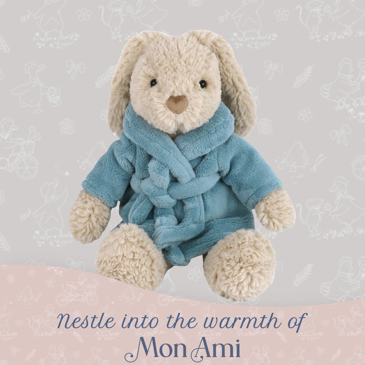 MON AMI Harlow Bathtime Bunny 14-Inch Stuffed Rabbit, Soft Plush Toy