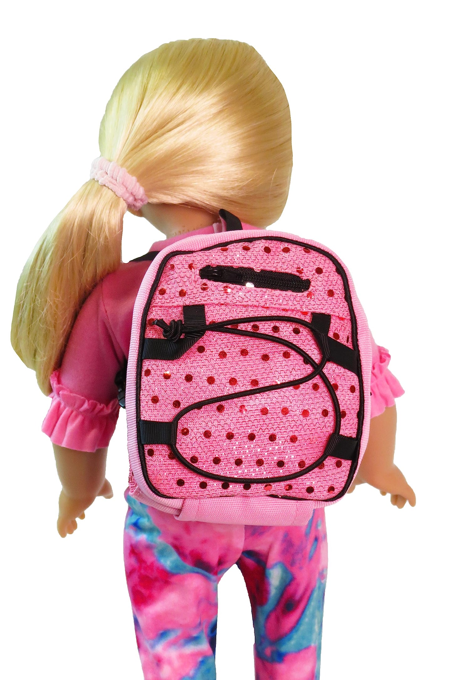 American Fashion World Doll Pink Sequin School Backpack for 18-Inch Dolls | Premium Quality & Trendy Design | Dolls Accessories for Popular Brands