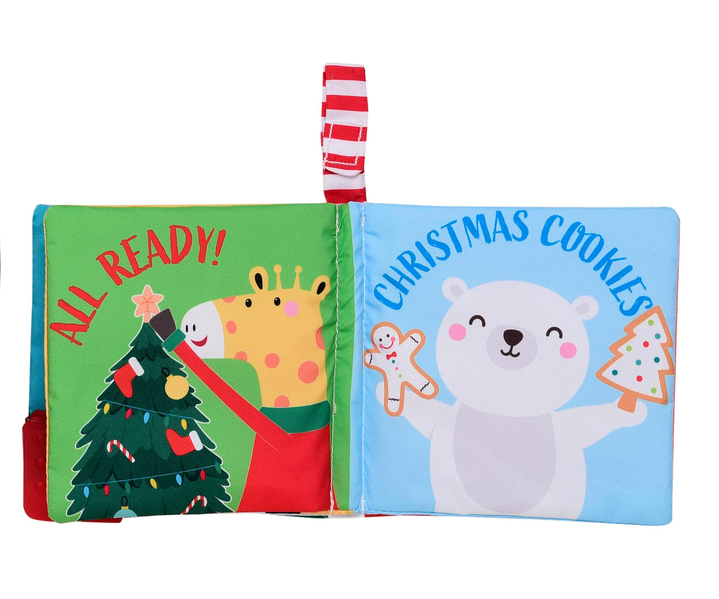 My First Christmas Soft, Crinkle Activity Book with Silicone Teether and Travel Strap, Santa, Green (5 1/2 inch Square)
