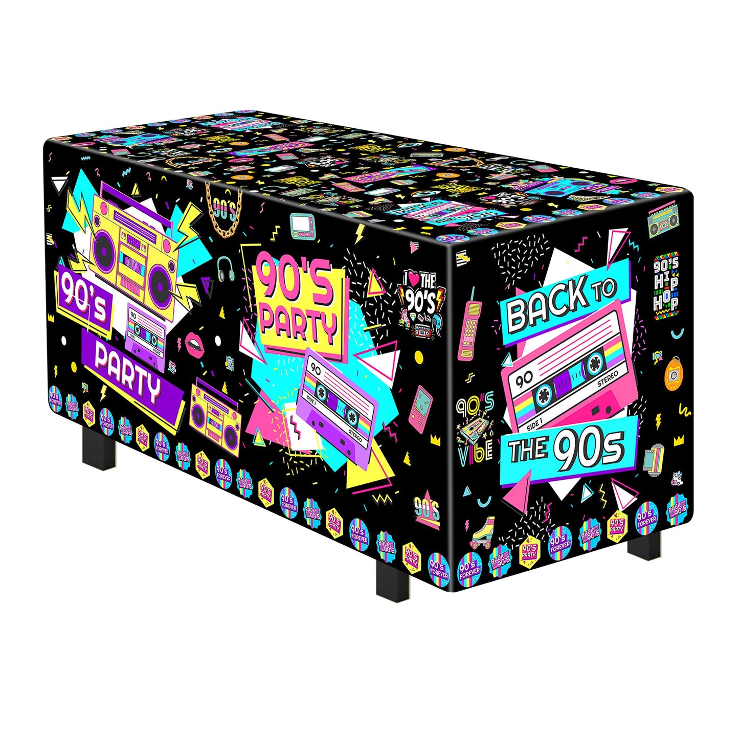 AHLIISSU 6Ft 90’s Party Tablecloth, 72'' x 30'' 1990s Theme Hip Hop Party Birthday Table Cover for ack to 90s Party Decorations Supplies