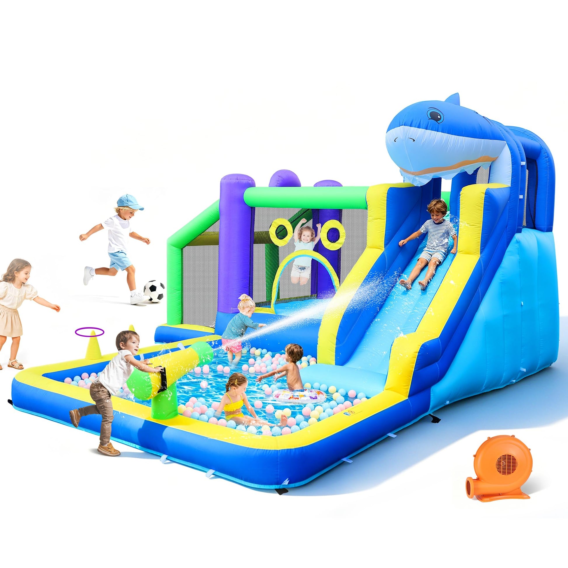 Inflatable Water Slide, 10-in-1 Bounce House with Jumping Area, Splash Pool, Climbing Wall, 13.3x11.3FT Heavy Duty Bouncy Castle for Kids, Outdoor
