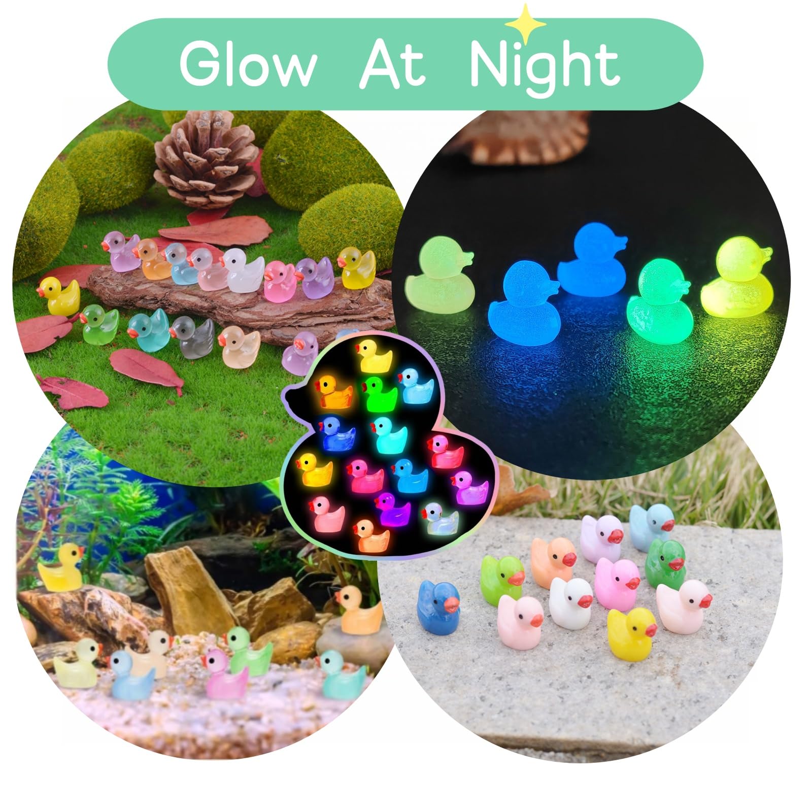 YUSHINDI 150 Pcs Mini Resin Ducks Figurines, Glow-in-the-Dark Miniatures for Fairy Gardens, Terrariums, Micro Landscapes & DIY Decorative Crafts