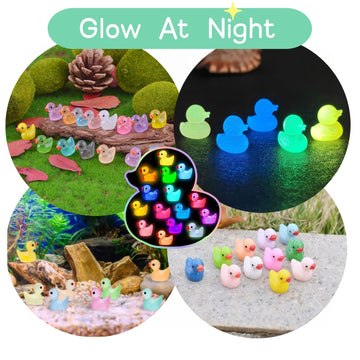 YUSHINDI 150 Pcs Mini Resin Ducks Figurines, Glow-in-the-Dark Miniatures for Fairy Gardens, Terrariums, Micro Landscapes & DIY Decorative Crafts