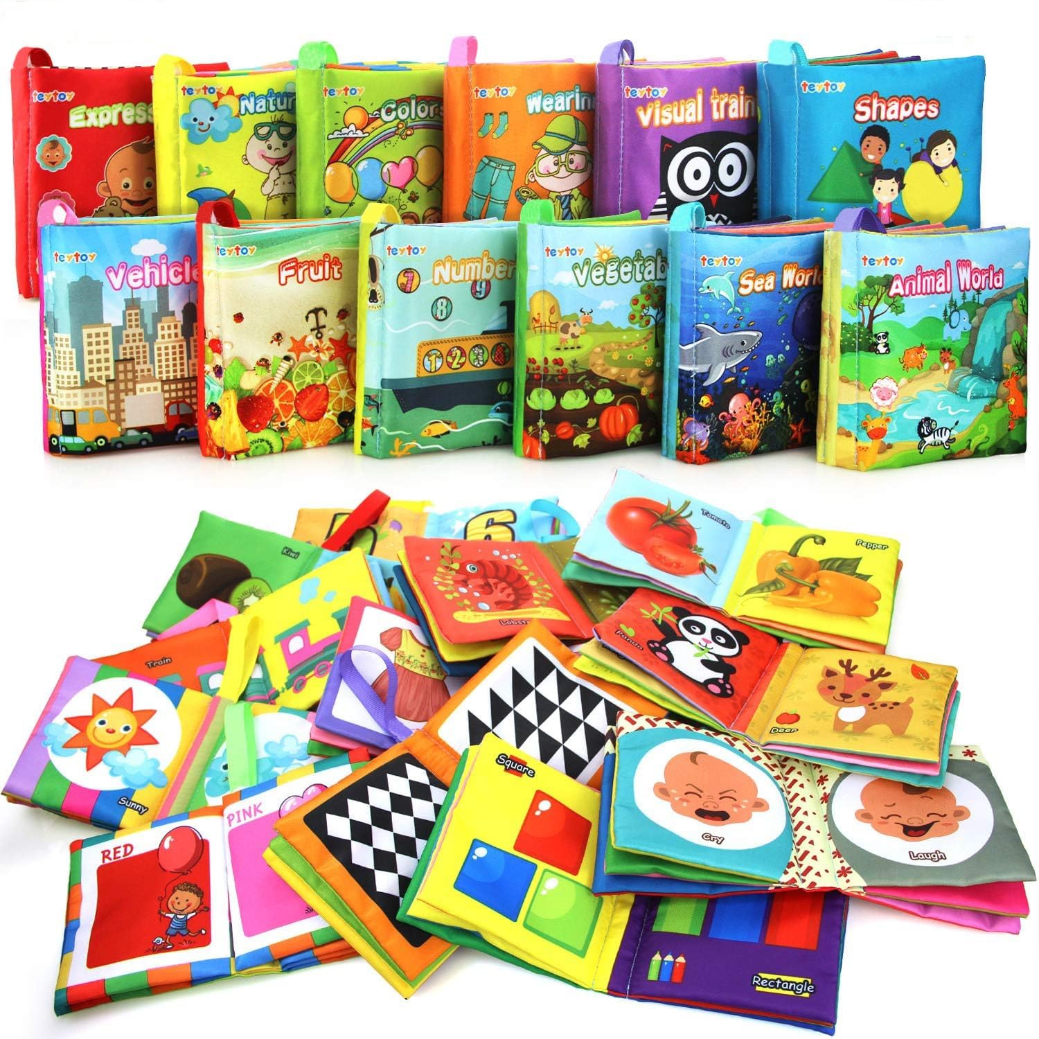 My First Soft Book,teytoy Nontoxic Fabric Baby Cloth Activity Crinkle Soft Books for Infants Boys and Girls Early Educational Toys (Pack of 12)