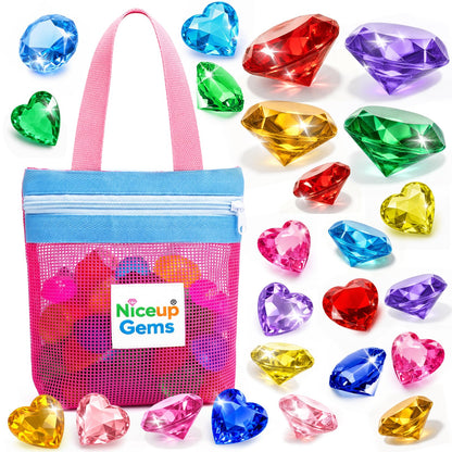 Niceup 24pc Diving Gems Pool Toys, 4 Extra Large and 20 Large Acrylic Gems