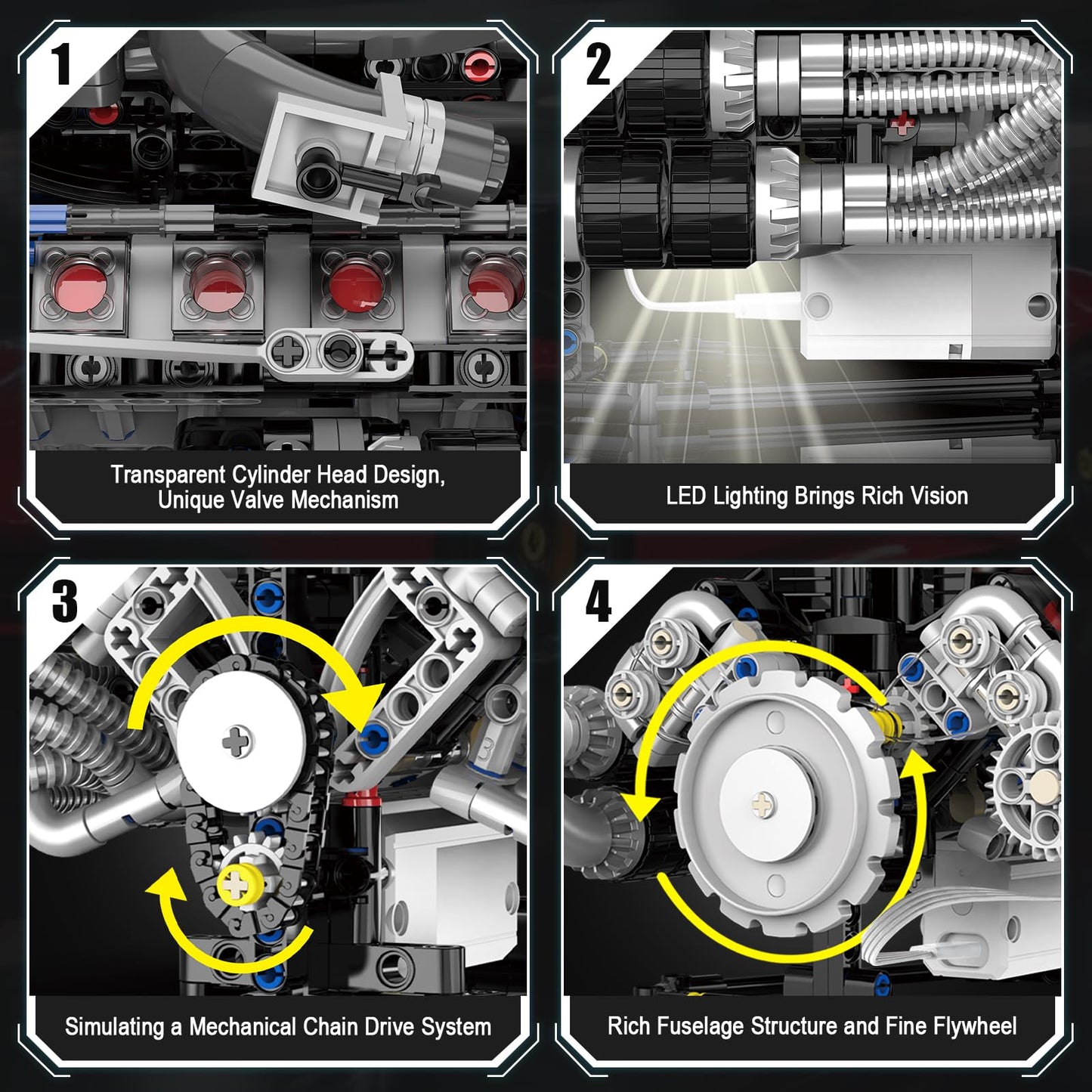 HIGH GODO V8 Engine Building Kit that Works, Build Your Own MOC V8 Engine Model with App Control, Visible Car Engine Model Kit with Motor and Lights